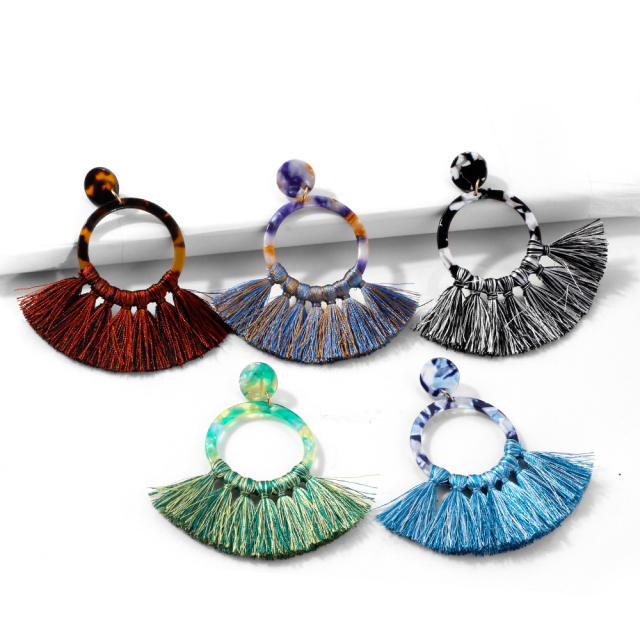 Acetate board hoop tassel earrings