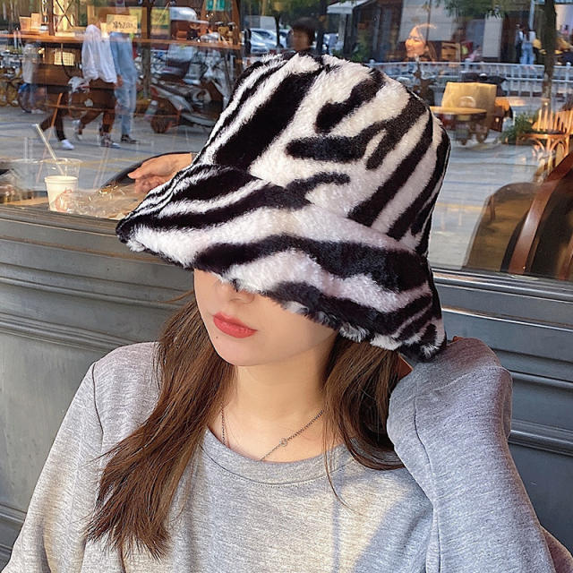 Zebra striped warm bucket hat