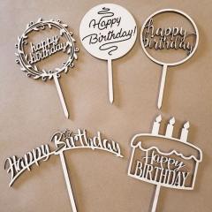 Wood happy birthday cake toppers