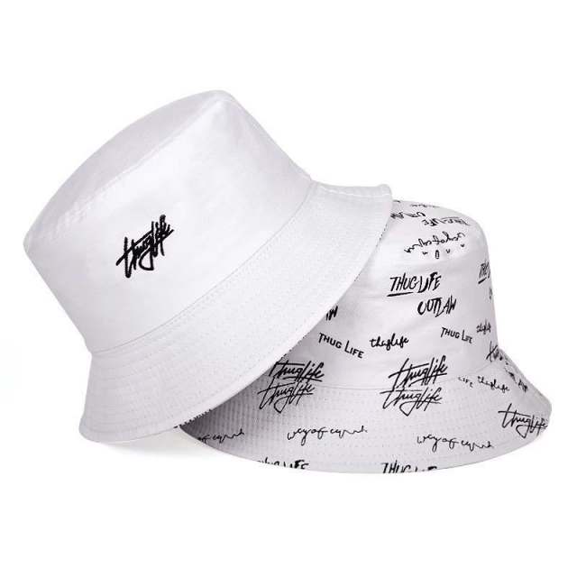 Korean letter embroidered bucket hat