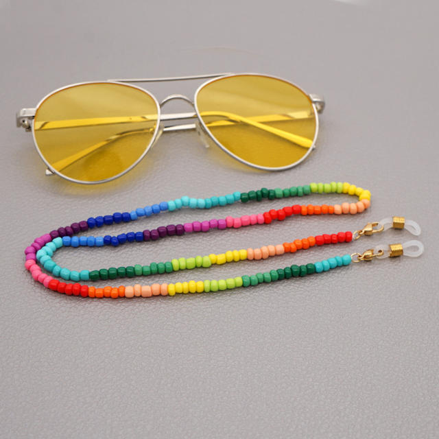 Rainbow color seed beads glasses chain