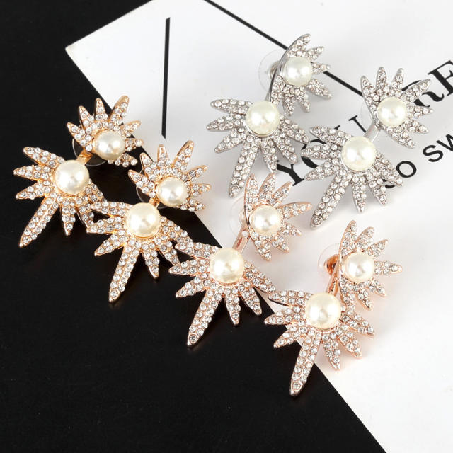 Fashion pearl rhinestone jacket earrings