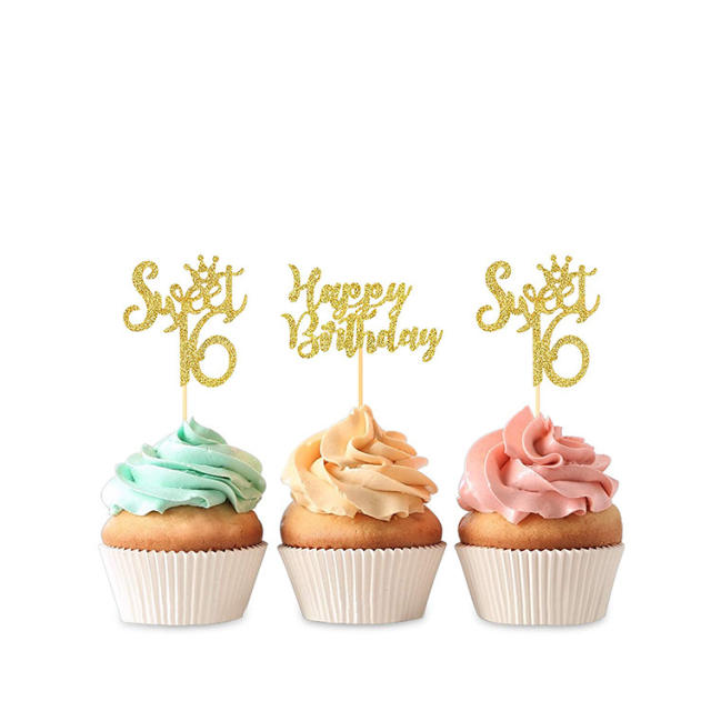Sweet 16 birthday party cup cake toppers