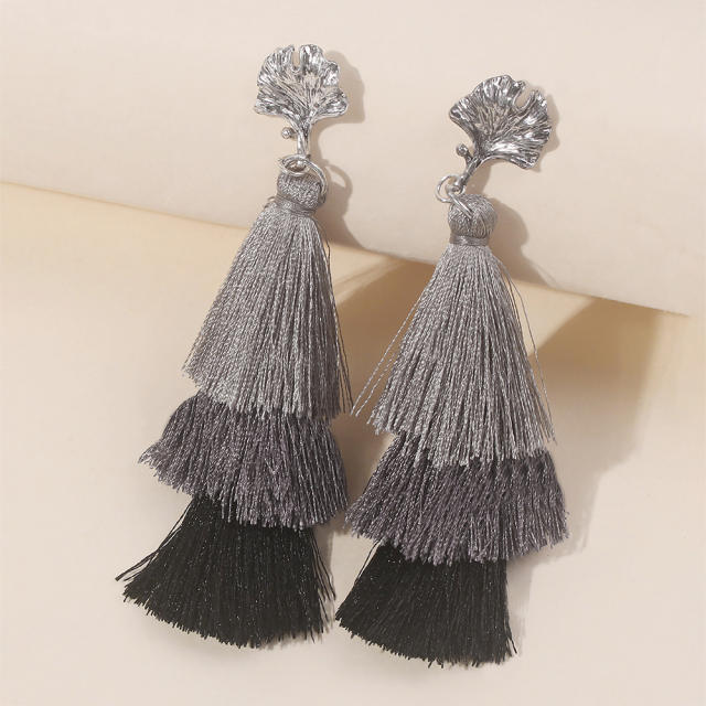 Multi-layer thread tassel earrings