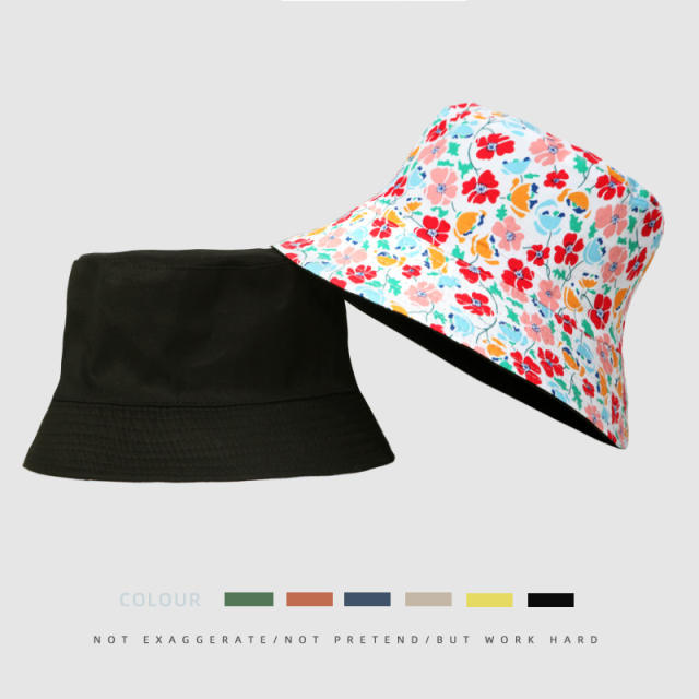 Floral print double-sided wearable bucket hat