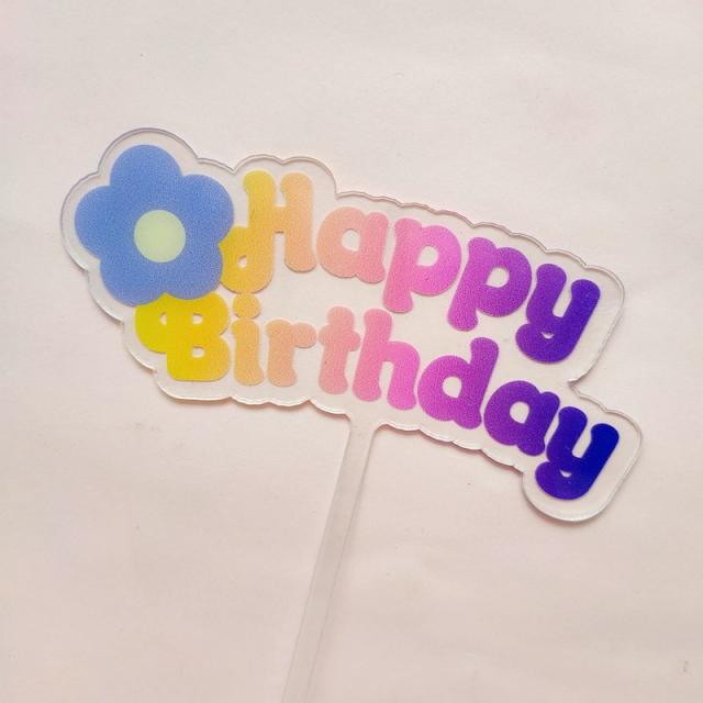 Happy birthday color flower cake toppers
