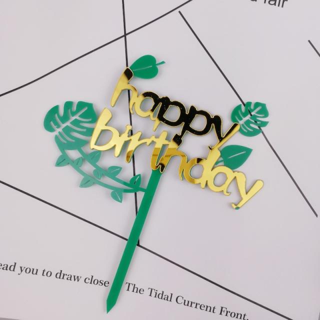 Happy birthday green leaf cake toppers