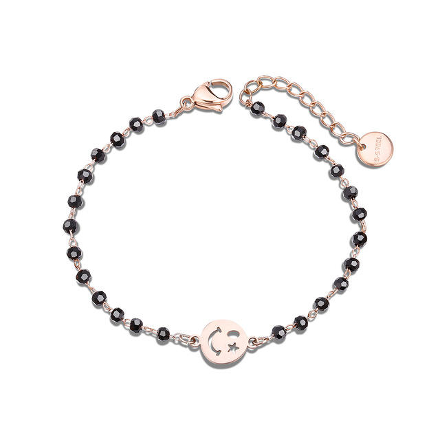 Delicate black crystal beads stainless steel heart clover owl bracelet
