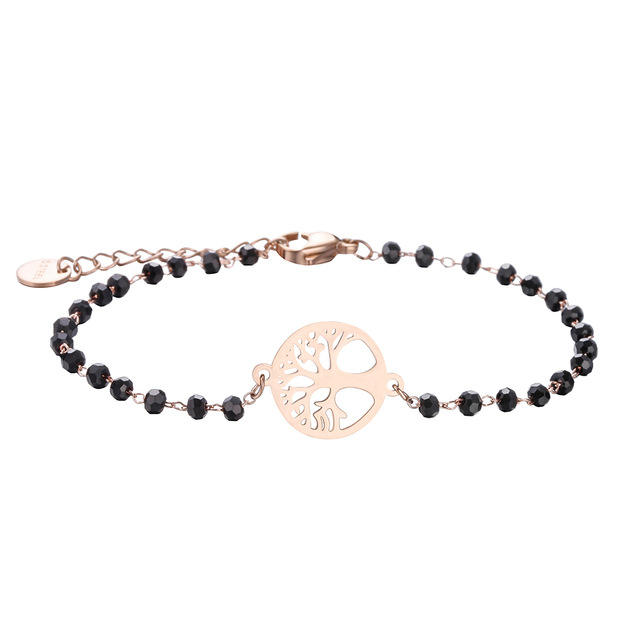 Delicate black crystal beads stainless steel heart clover owl bracelet