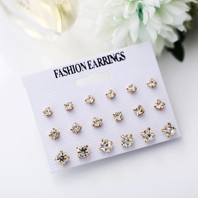 Rhinestone Pearl earings set 9 pairs