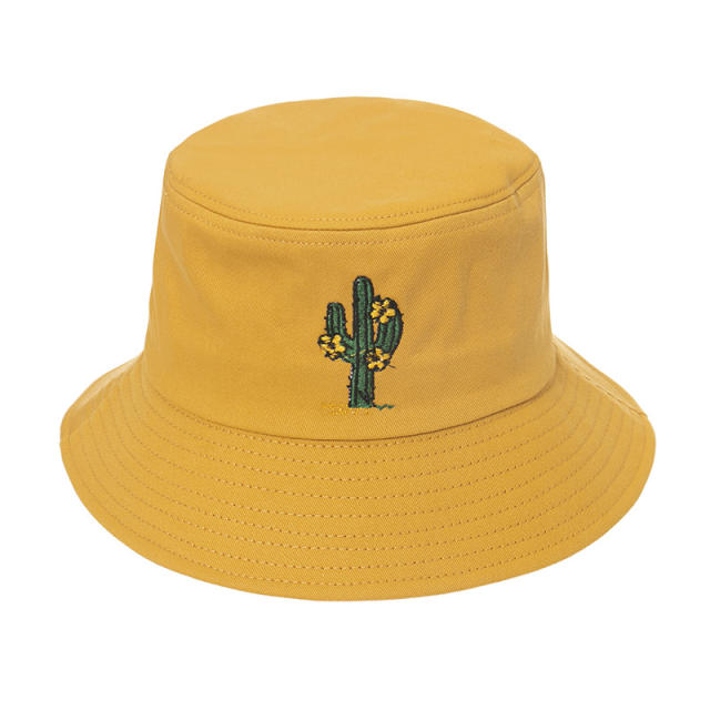 Solid color cactus embroidered bucket hat