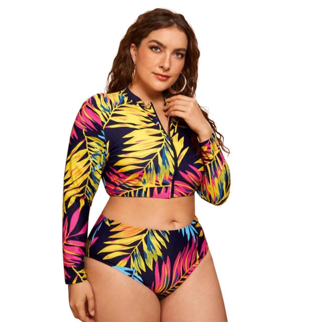 Plus size long sleeve printing swimwear