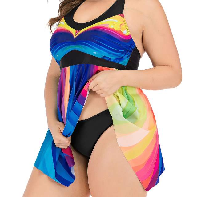 Rainbow color tankini tops plus size swimwear