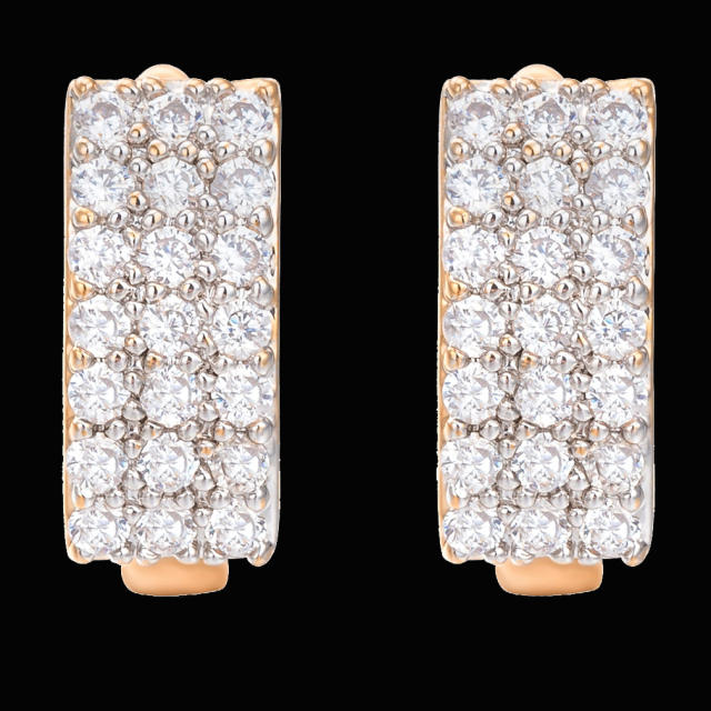 Fashion three rows cubic zirconia huggie earrings