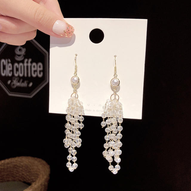 925 silver needle glass crystal beads tassel earrings