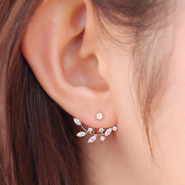 Fashion rhinestone leaves jacket earrings