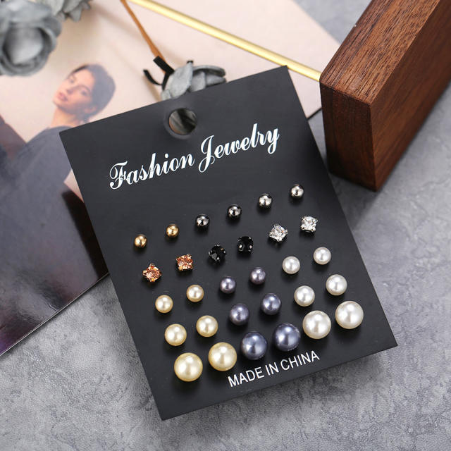 Faux pearl stud earrings set 15 pairs