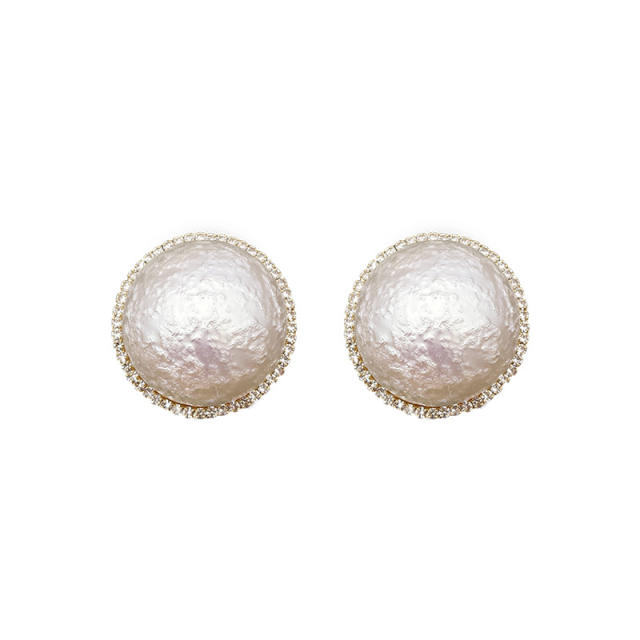 S925 silver needle imitation big pearl stud earrings