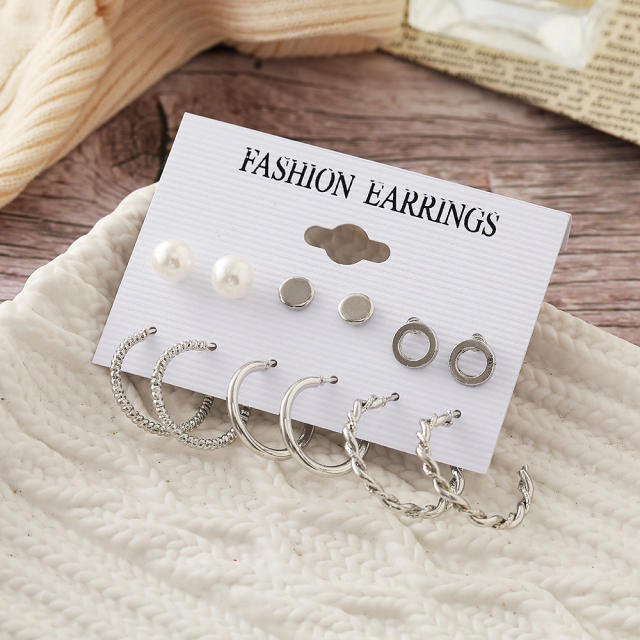 Pearl  circle earings set 6 pairs