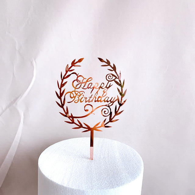 Rose gold and gold color happy birthday cake toppers