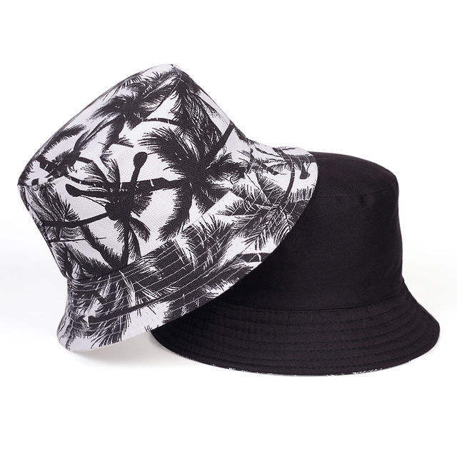 Korean fashion white and black color Embroidery letters bucket hat