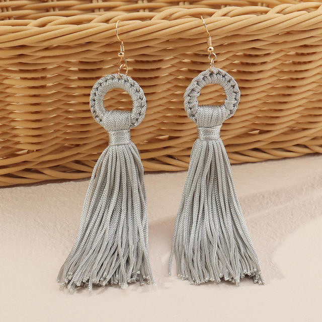 Bohemian long-style thread tassel earrings