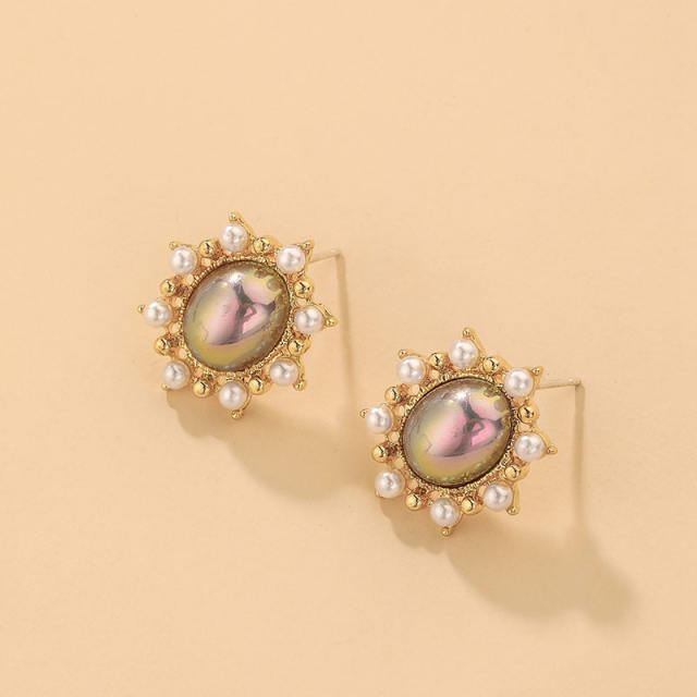 Oval pearl stud earrings 925 silver needle