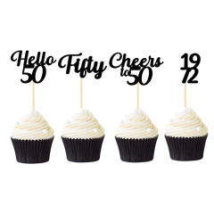 Hello 50 black birthday party cup cake toppers