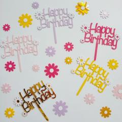 Happy birthday colorful daisy flower cake toppers