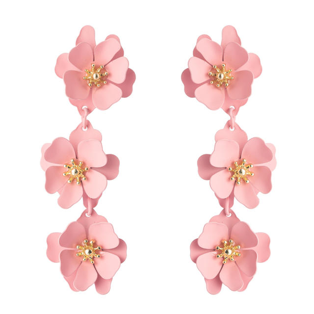 Multi-layer flower long dangling earrings