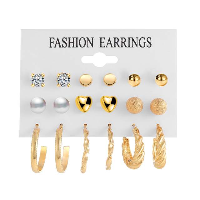 Vintage Pearl circle ear studs suit 9 pairs