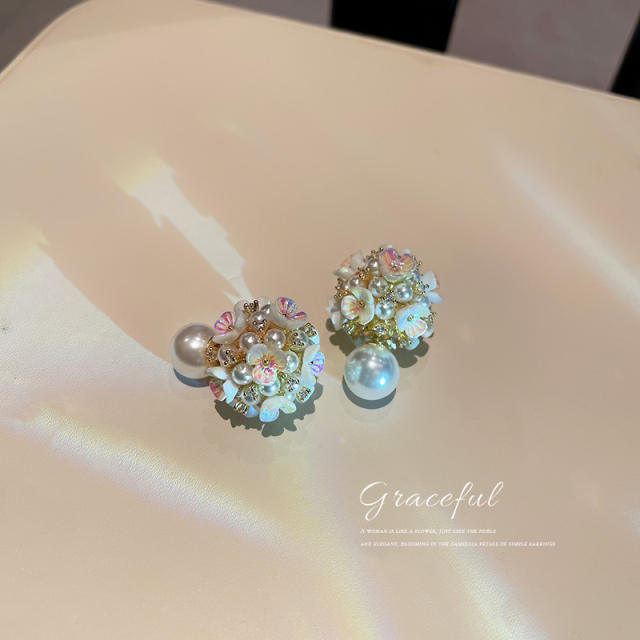 925 silver needle fashion flowers ball shaped jacket earrings