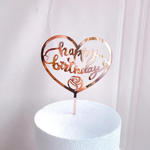 Rose gold color happy birthday cake toppers