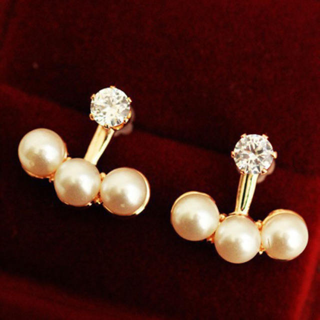 Fashion pearl rhinestone jacket earrings