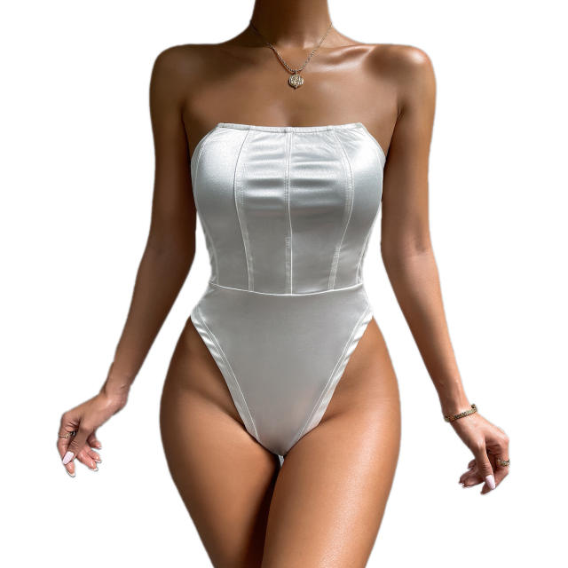 White color satin corset sexy bodysuit
