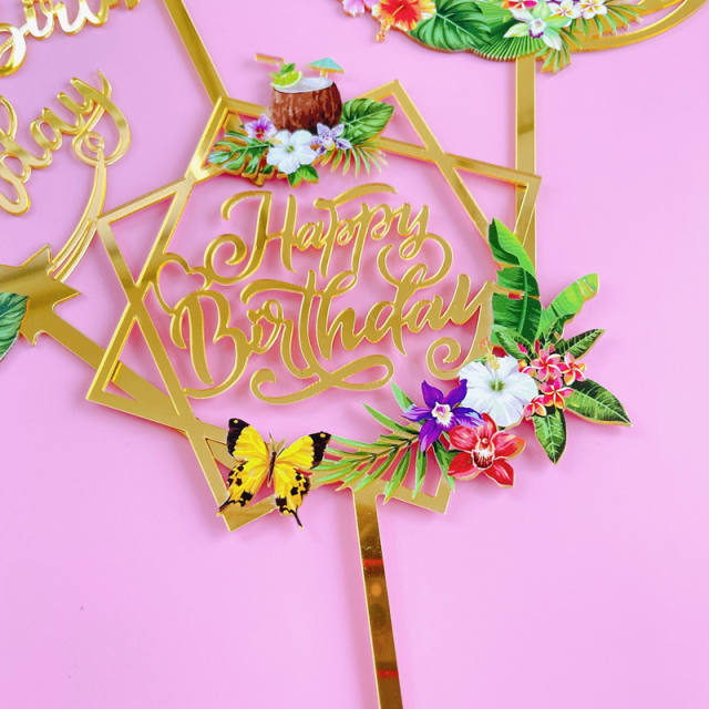 Summer design happy birthday cake toppers