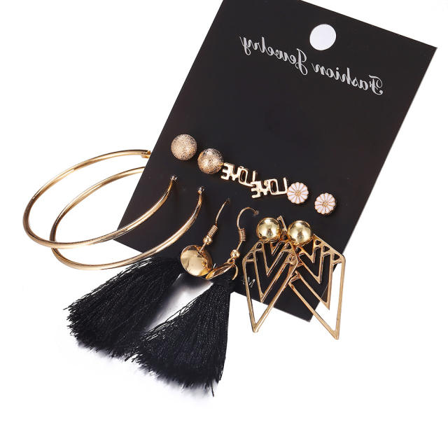 Fashion alphabet letter earrings Tassel Earrings Set 6 pairs