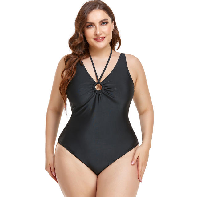 Plus size solid color one piece swimwear