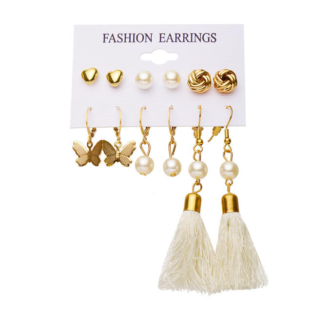 Butterfly hoop earrings tassel earrings set 6 pairs