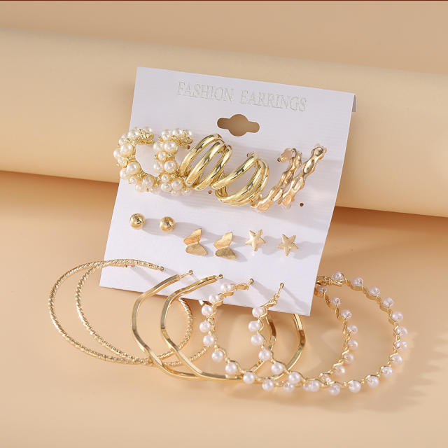 New pearl set women's earrings 9 pairs