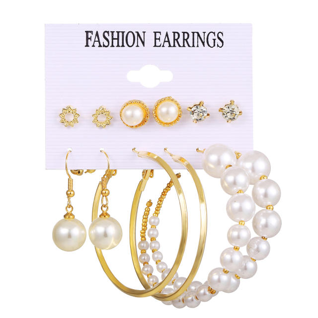 Acrylic Pearl Tassel Earrings Set 6 pairs