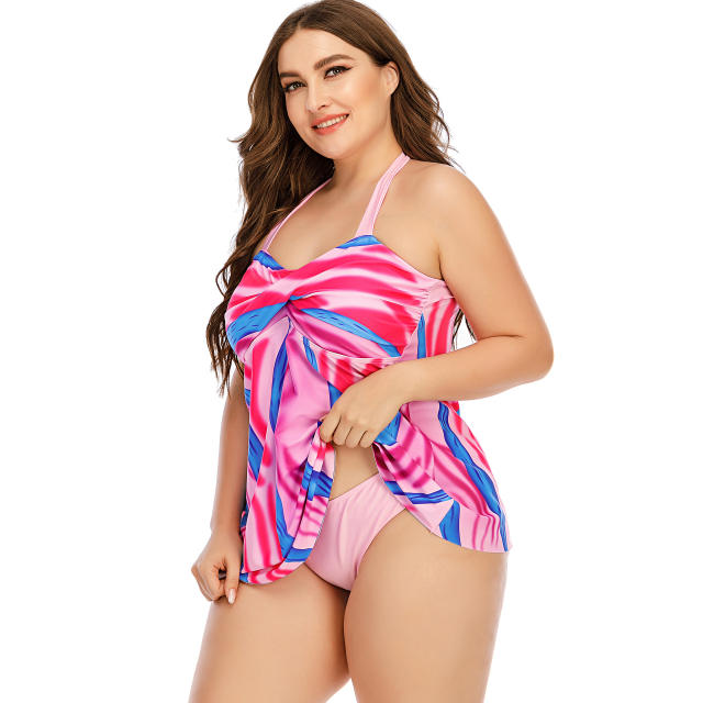 Rainbow stripe two piece high neck swimsuit