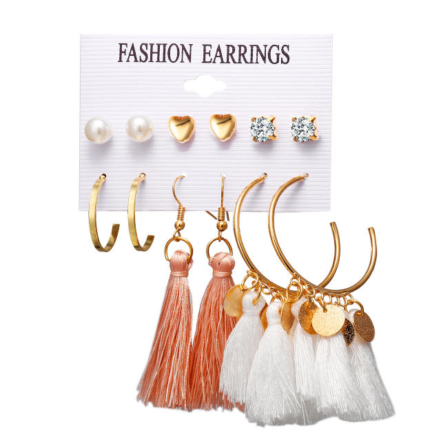 Butterfly hoop earrings tassel earrings set 6 pairs