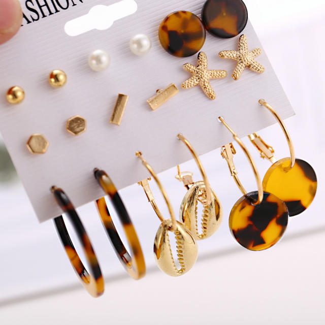 Pearl acid plate shell earrings set