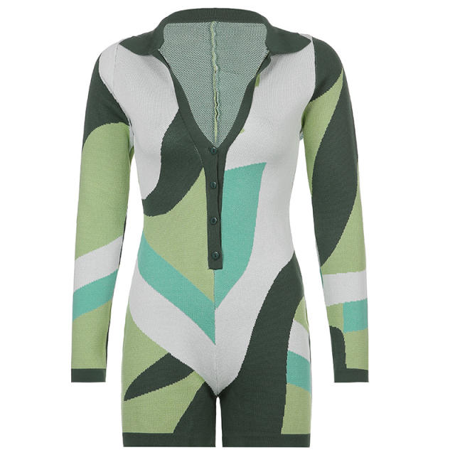 2021 autumn patchwork sweater romper jumpsuit