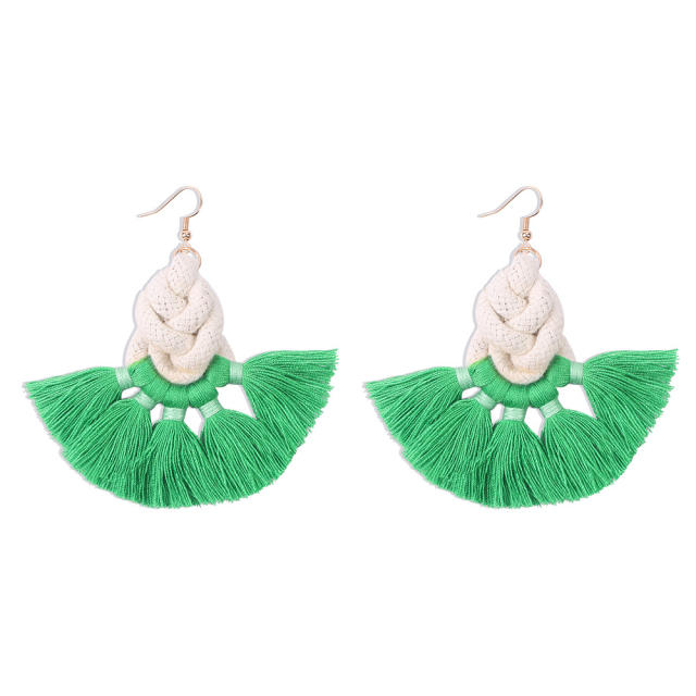 Bohemian fan-shaped hoop tassel earrings