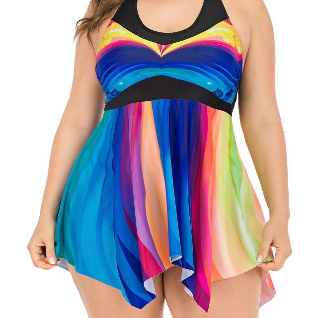 Rainbow color tankini tops plus size swimwear