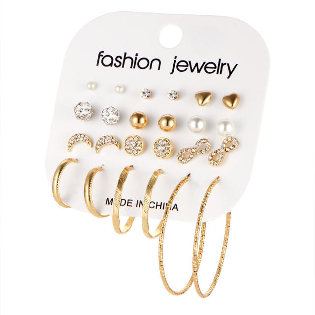 Fashion diamond stud earrings set 12 pairs