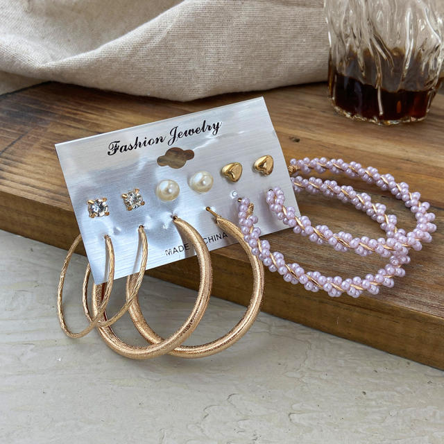 Heart pearl hoop earrings studs earrings set