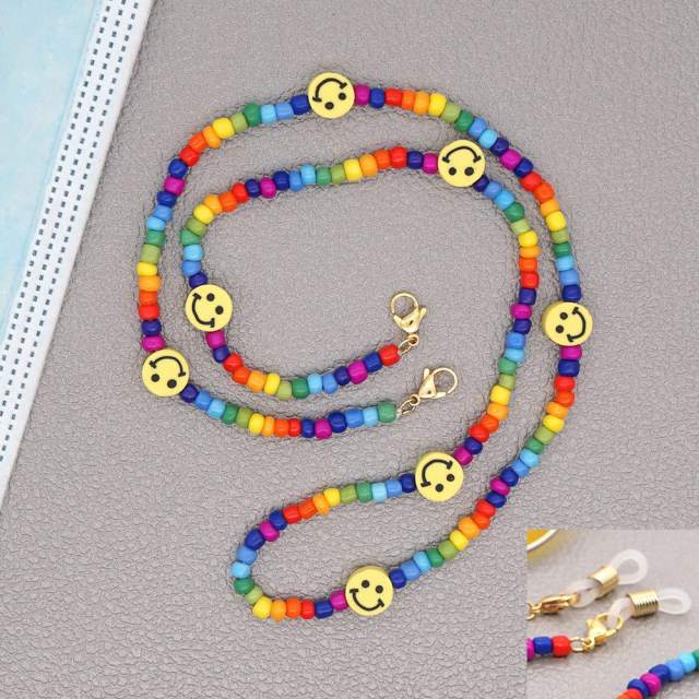 Boho seed beads smile face mask glasses chain